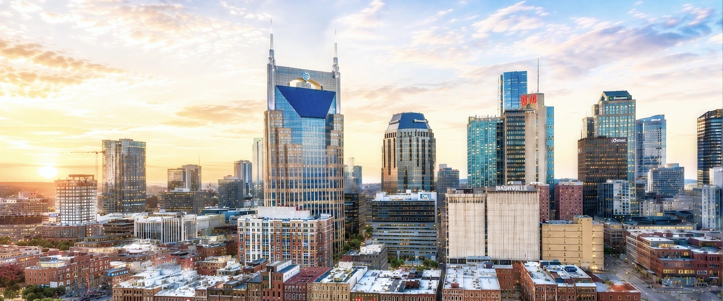 Nashville skyline at sunset